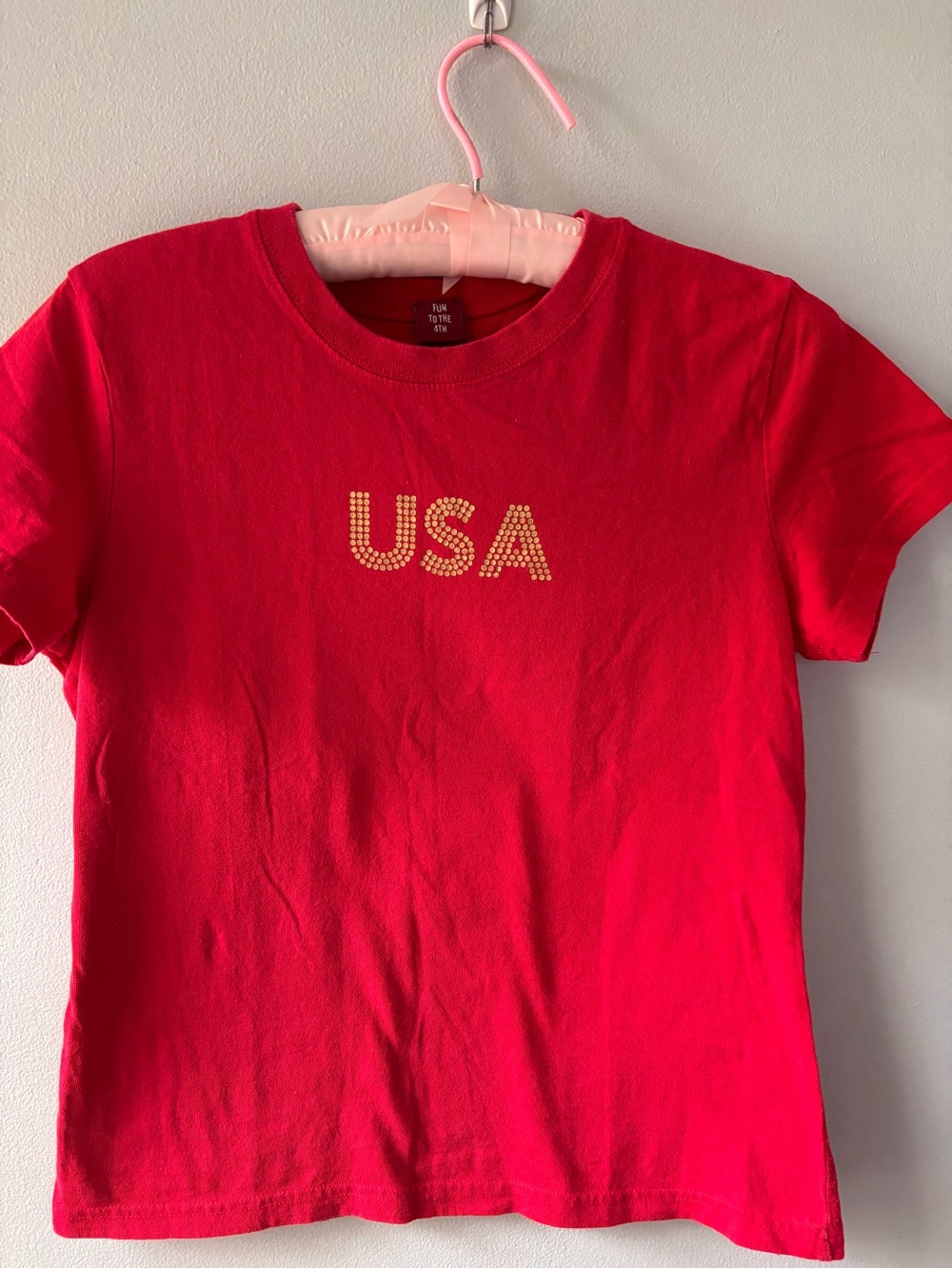 USA Patriotic Red Sparkle Graphic Tee SZ M America250